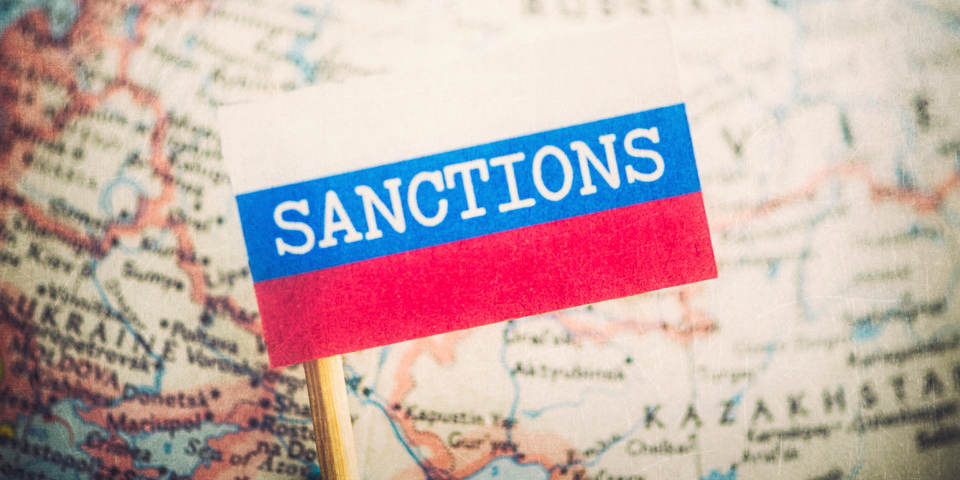skylt Sanctions på karta över Ryssland